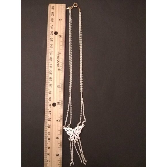 Vtg Crown Trifari Necklace white enamel on metal tassel butterfly floral READ - Picture 5 of 12